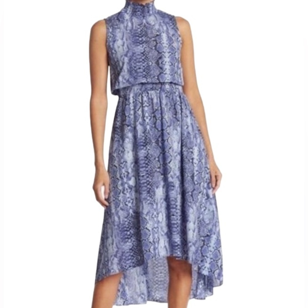 Nanette Lepore Python Print Blue High‎ Low Sleeveless Dress Size 4
